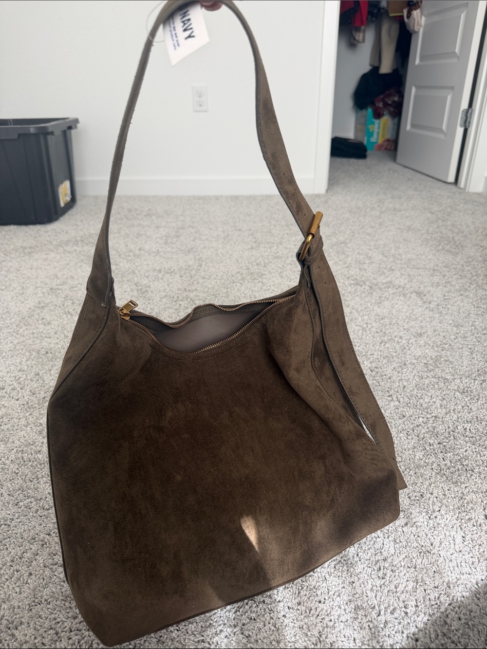 Suede Hobo Shoulder Bag in Dark Brown - Unbranded - Picture 2 of 3